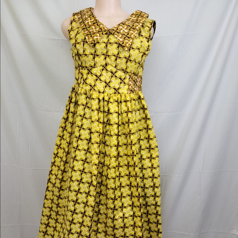 African Print Yellow Sleeveless Dress
